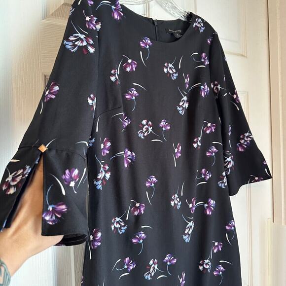 Banana Republic Black Purple Floral Bell Sleeves Dress Women's Size 4 - Picture 2 of 5